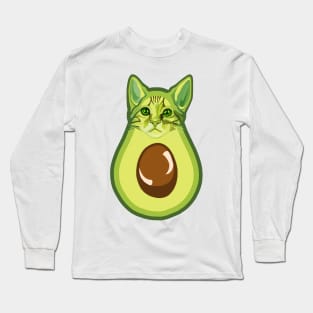 Green Kawaii Avocado Kitty Cat Long Sleeve T-Shirt